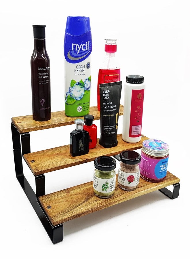 appeasy Kitchen Space Organizer 3 Step Modern Shelf Pantry Kitchen Countertop Stand Rack Organizer for Cabinet Shelf Kitchen Spice Rack, Utensil Holder (Metal &Wood, Tiered Shelf)(26D x 30W x 13H CM) - Image 4